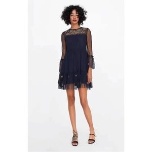Zara Embroidered Beaded Tulle Dress 💙 Floral Applique